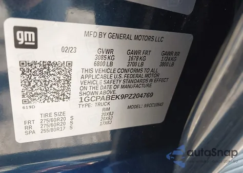 2023 Chevrolet Silverado 1500 2Wd Short Bed Custom из США, поврежденный, VIN 1GCPABEK9PZ204769